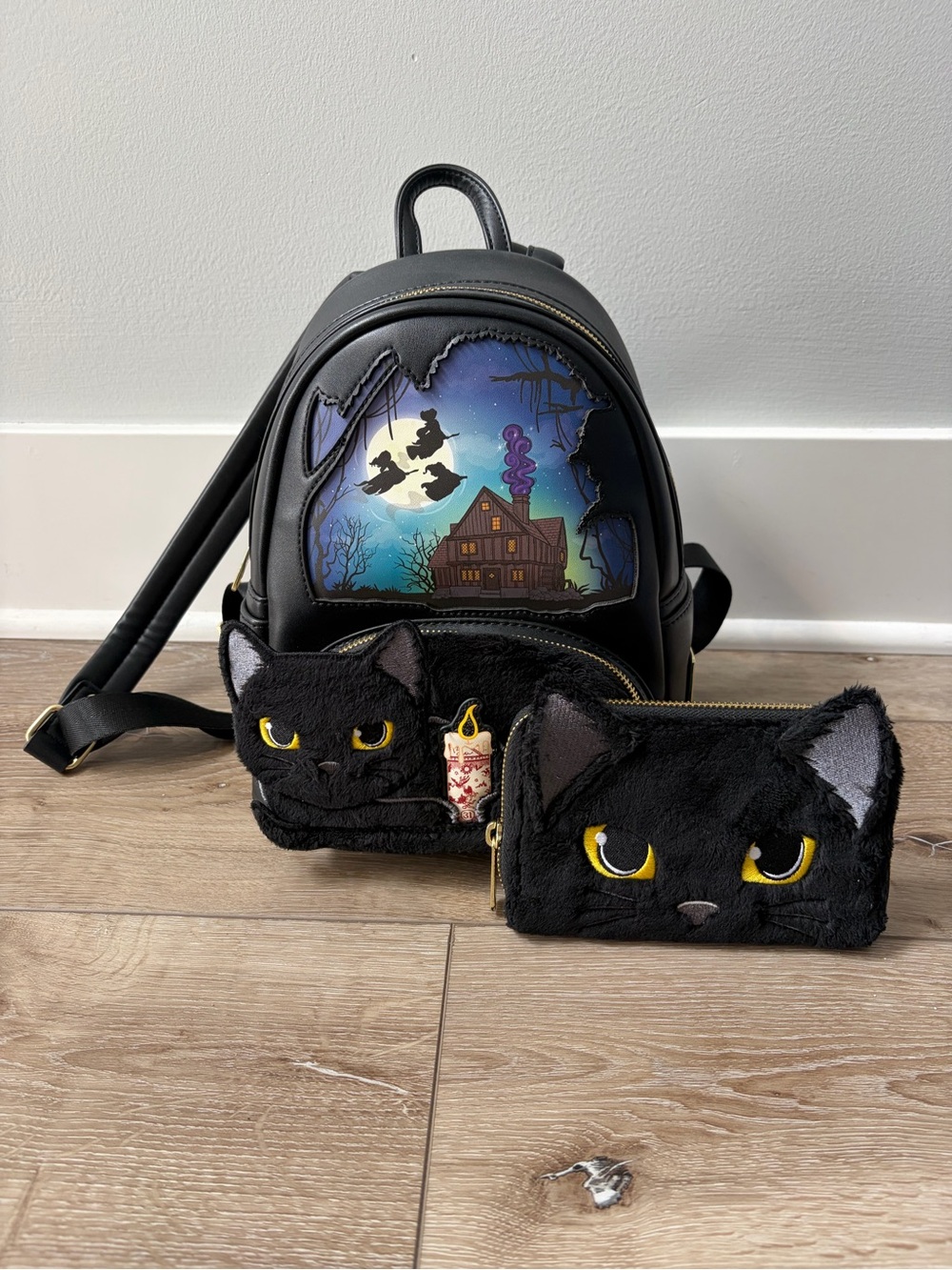 Disney Hocus Pocus Binx Loungefly Mini Backpack & Wallet(Read)